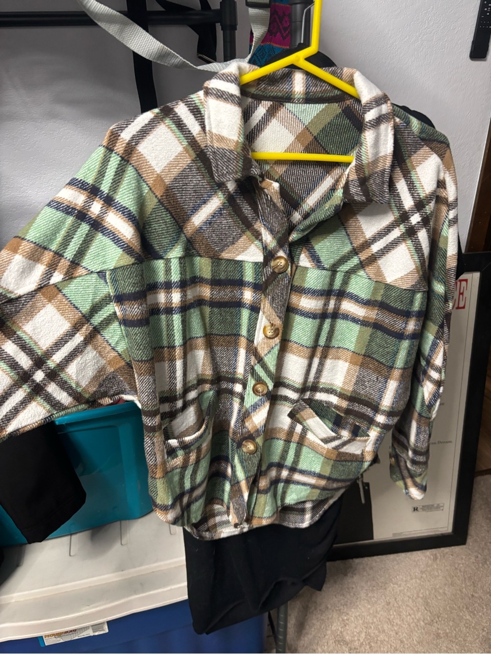 Plaid Button-Front Women’s Cardigan in Green, Brown & Cream